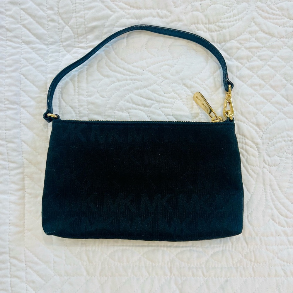 Michael Kors Black Logo Wristlet with Gold Hardware
