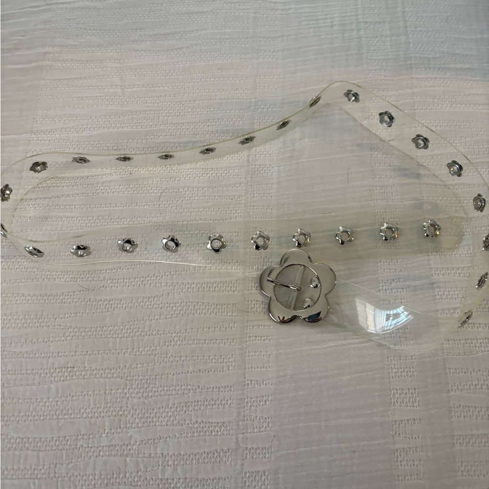 Clear Floral Buckle Women's Belt with Silver Studs