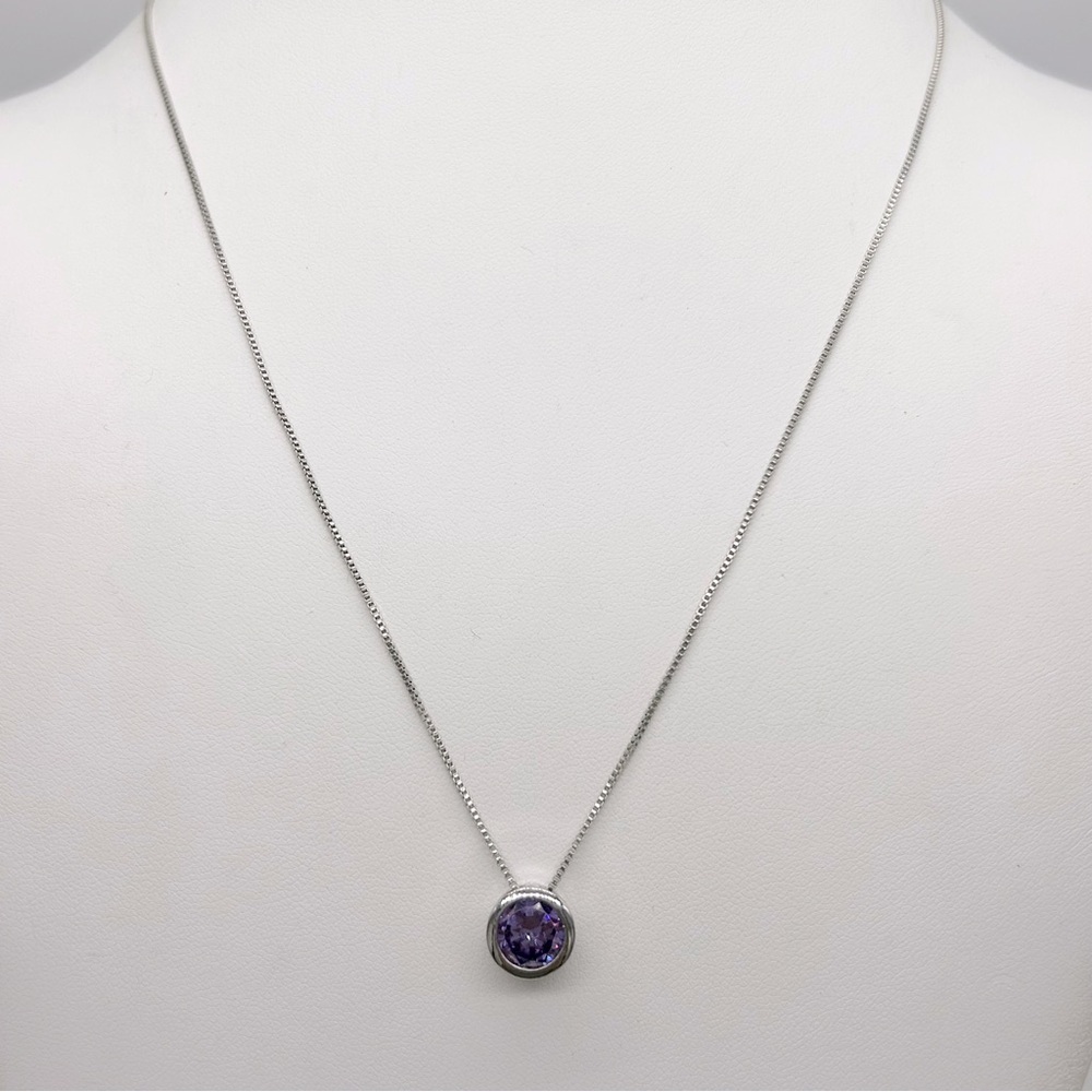 Sterling Silver Purple Crystal Pendant Necklace