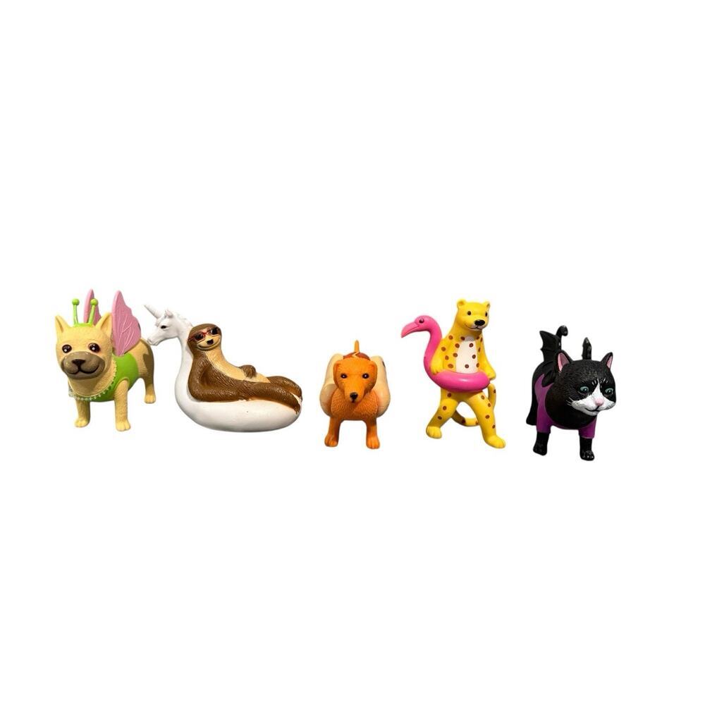 Ankyo Party Animals Figurines Cat Sloth Hot Dog Cheetah Target Novelty Lot Of 5