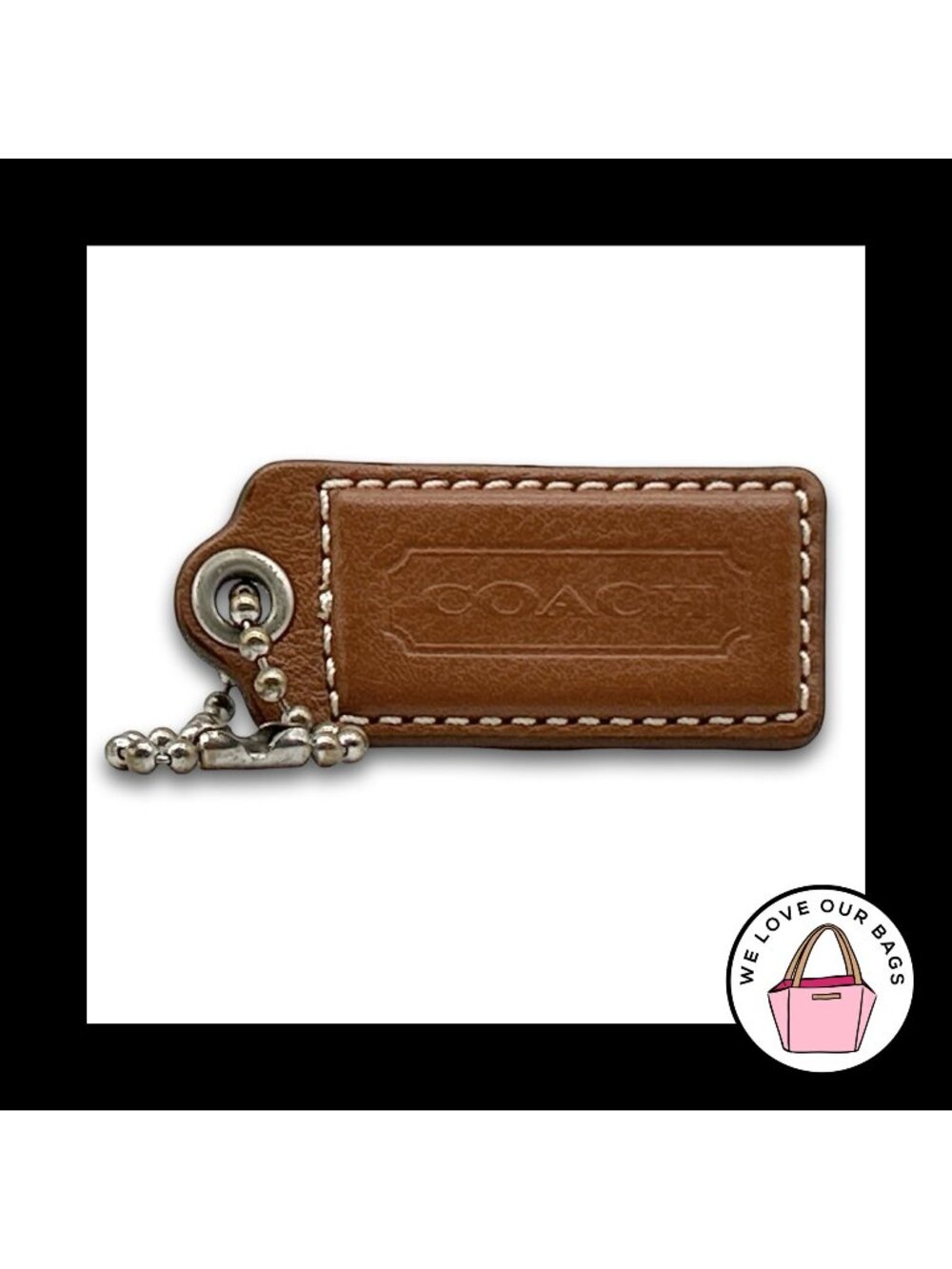 COACH HANG TAG 2.25" Bag Charm Keychain Fob Brown Smooth Leather Nickel Large