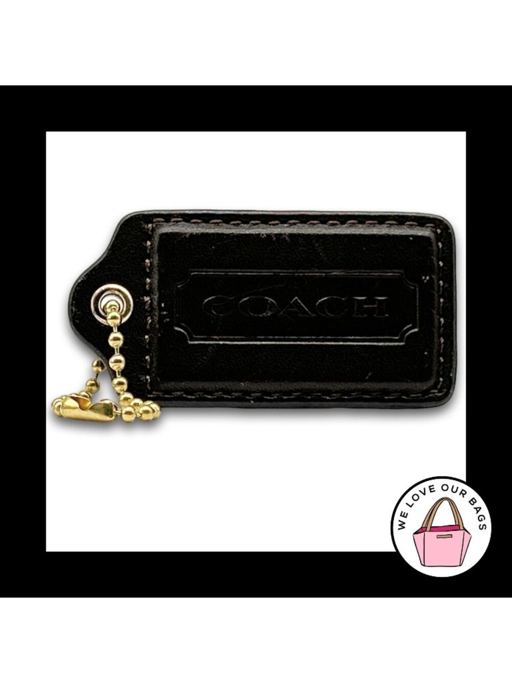 COACH HANG TAG 3" Bag Charm Keychain Fob Mahogany Brown Smooth Leather Brass XL
