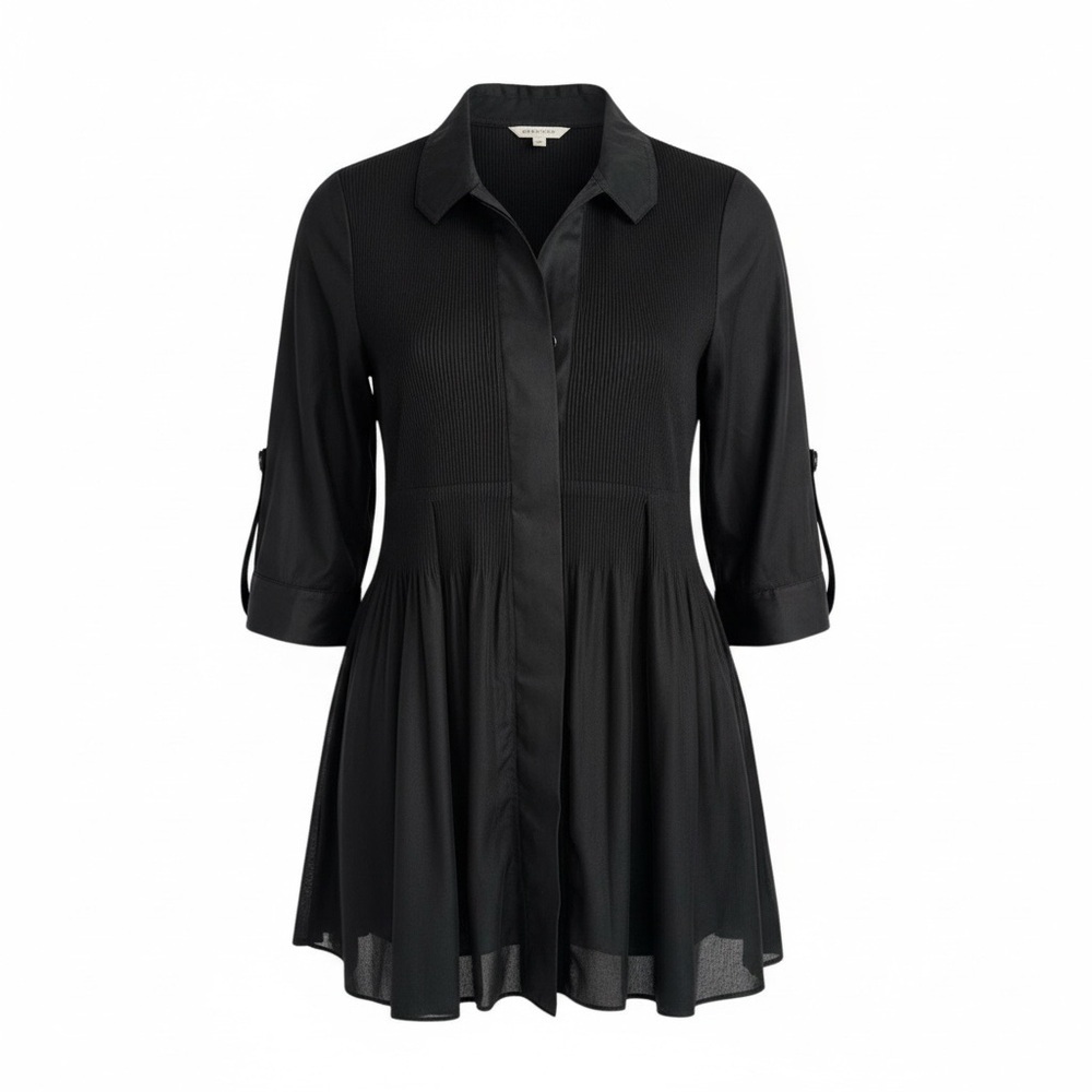 Lindi Button Front Pleated Tunic Blouse Semi Sheer size Small