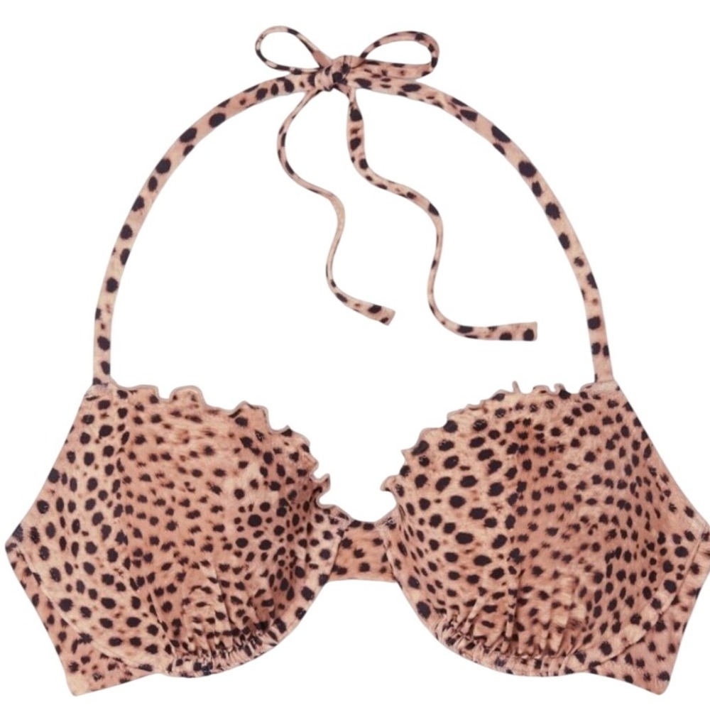 Shade & Shore 40 DDD Leopard Animal Print Ruffle Halter Bikini Top Swimsuit‎