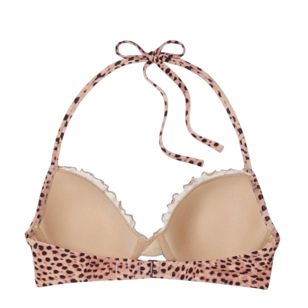 Shade & Shore 40 DDD Leopard Animal Print Ruffle Halter Bikini Top Swimsuit - Picture 2 of 11