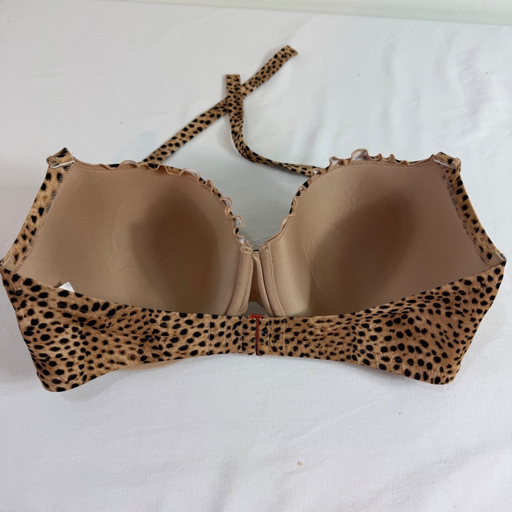 Shade & Shore 40 DDD Leopard Animal Print Ruffle Halter Bikini Top Swimsuit - Picture 6 of 11
