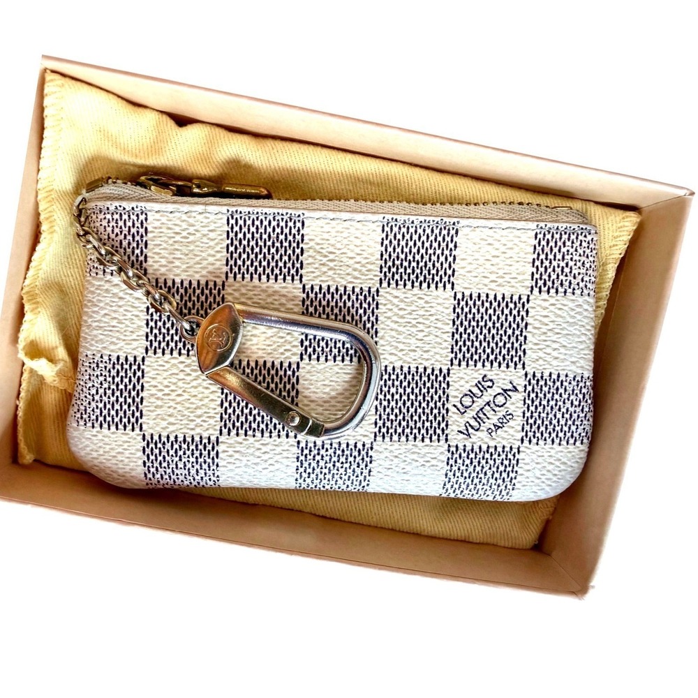 Louis Vuitton Damier Azur Canvas Key Pouch Coin Purse Chain‎ Charm Holder