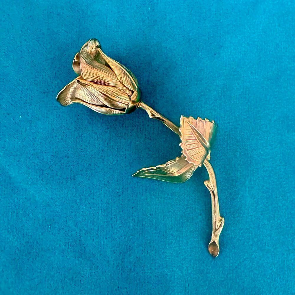 Vintage Giovanni Rosebud brooch, in Gold, 1960, Stamped