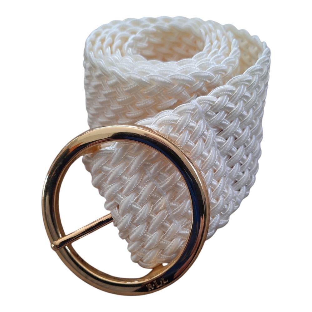 LAUREN RALPH LAUREN GOLDEN RING BUCKLE IVORY BRAIDED BELT