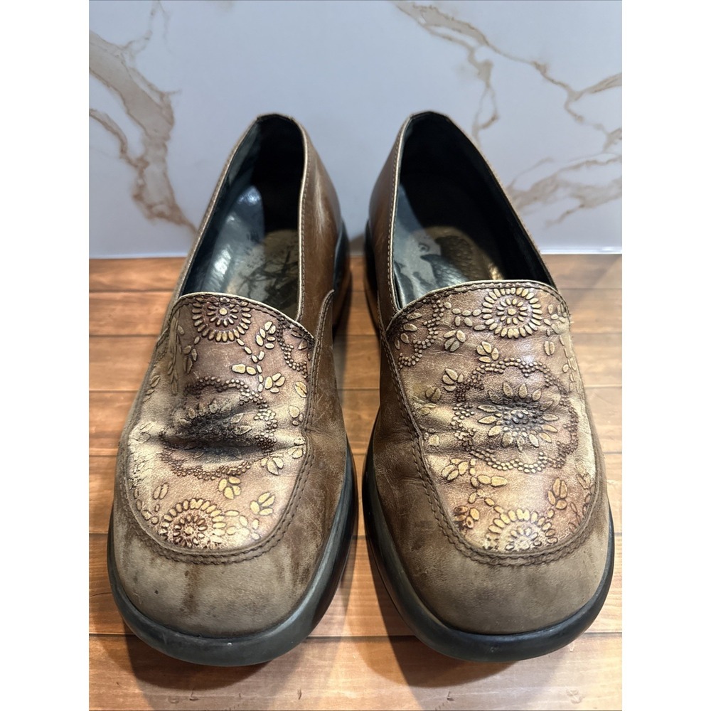 Dansko Mandolin Brown Embossed Clog SlipOn Leather Womens Size 9
