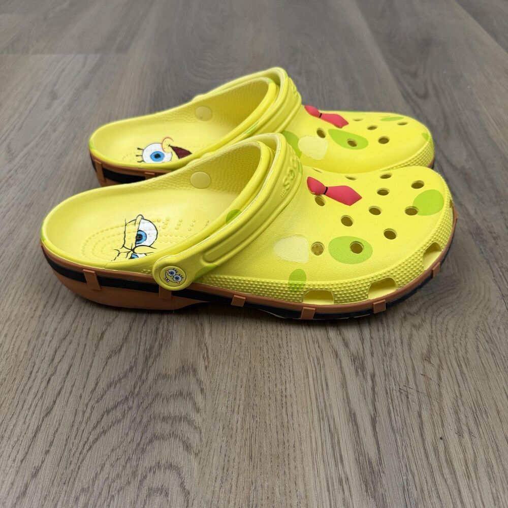 Crocs Shoes Mens Size 10 Yellow SpongeBob SquarePants Clogs Slip On Sandals