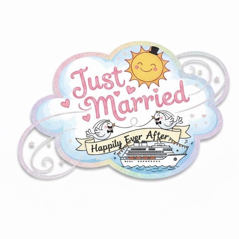 Just Married Cloud Sun Cruise Ship or Car Photo Prop Sign Wedding‎ Honeymoon