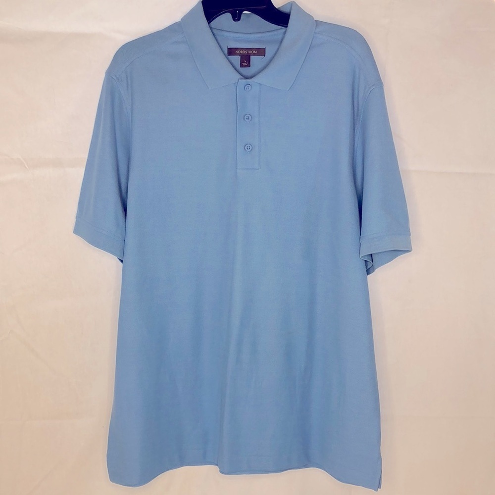 NORDSTROM NEW Blue Short Sleeve 100% Cotton Collared Polo Shirt Men’s Large NWOT