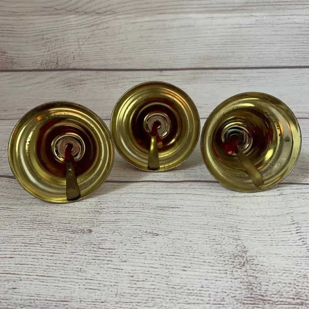 Vintage Gold Metal Bells Set of 3 with Red Strings 3" Diameter - Picture 3 of 11
