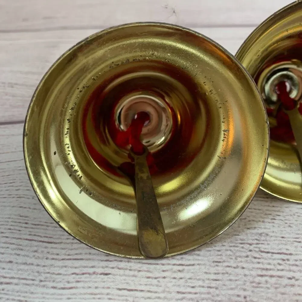 Vintage Gold Metal Bells Set of 3 with Red Strings 3" Diameter - Picture 8 of 11
