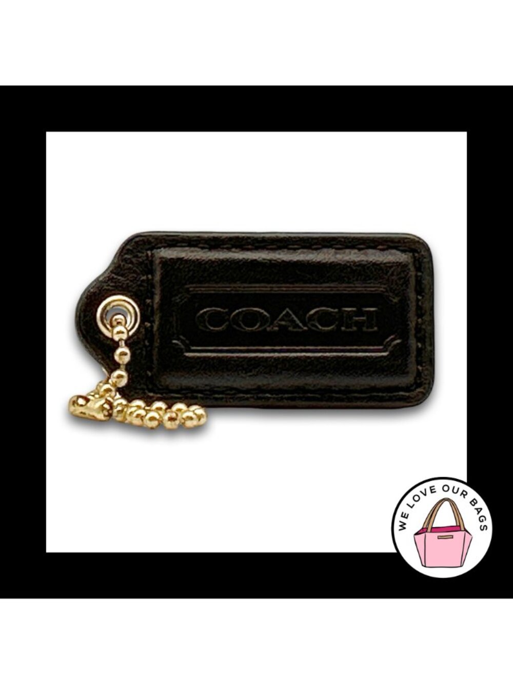 COACH HANG TAG 2" Bag Charm Keychain Fob Mahogany Brown Leather Brass Medium - Picture 2 of 4