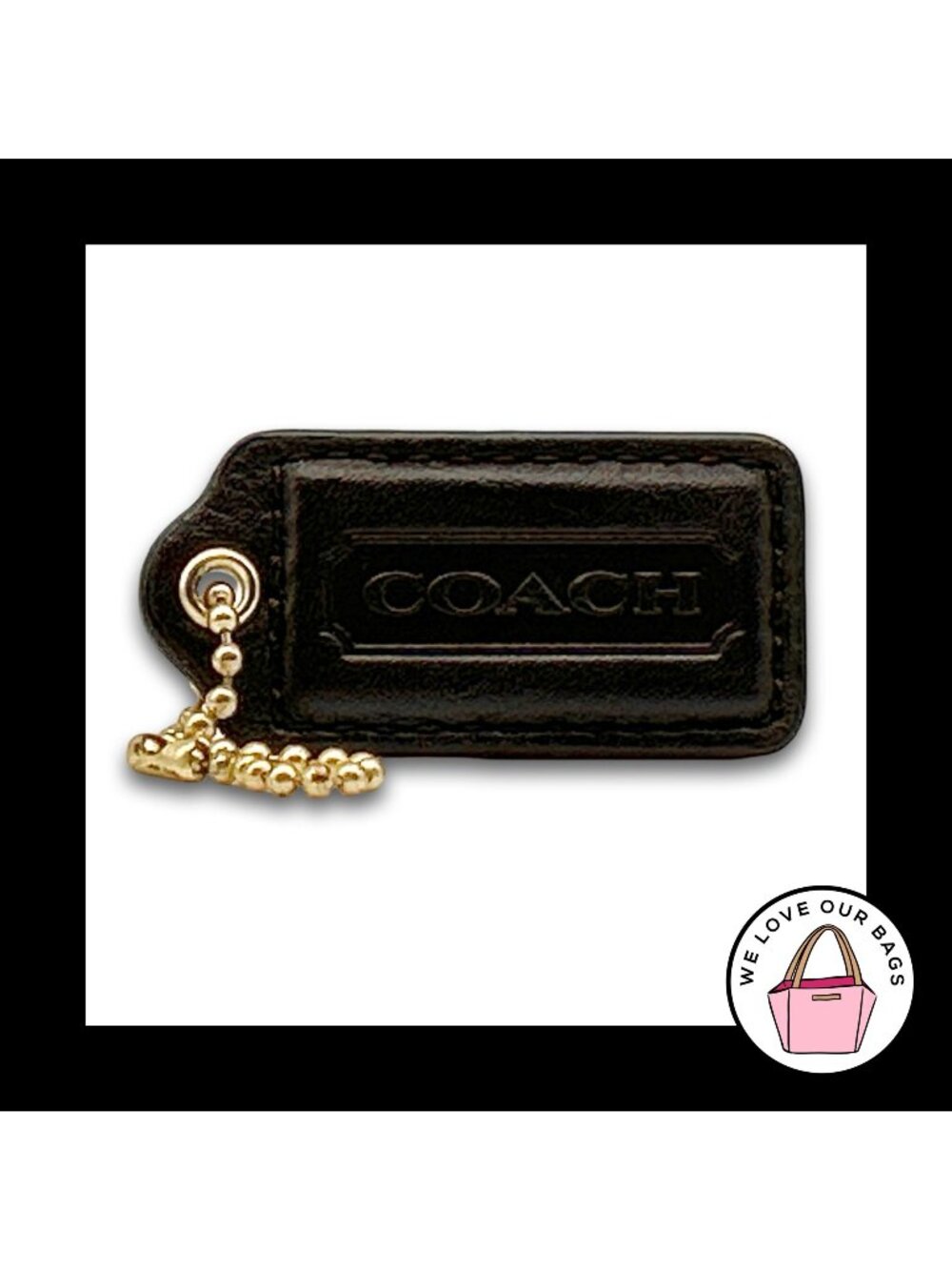 COACH HANG TAG 2" Bag Charm Keychain Fob Mahogany Brown Leather Brass Medium