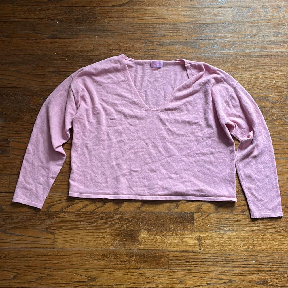 Pink Lily Pink V-neck Crop Sweater