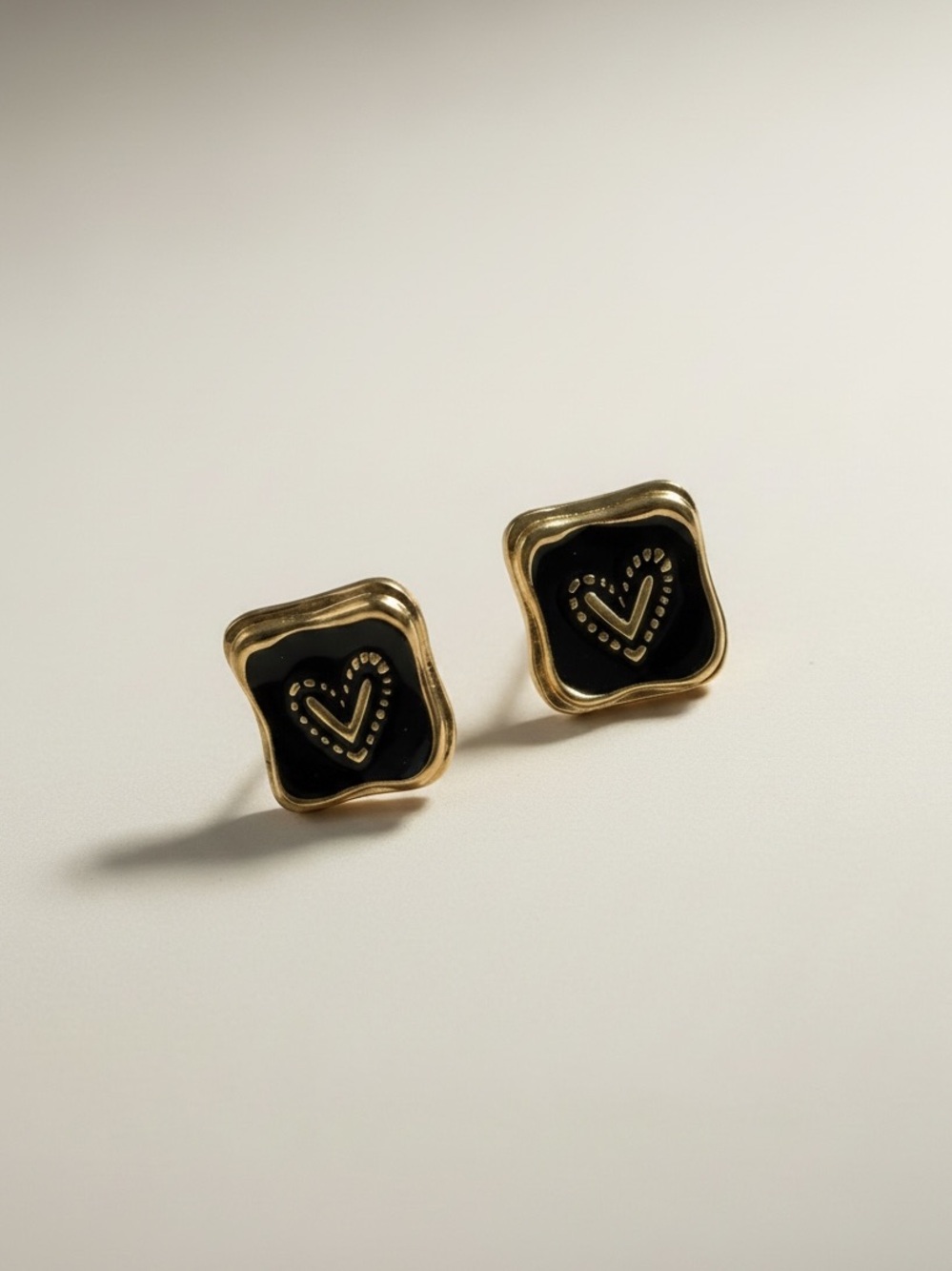 Gold & Black Heart Stud Earrings