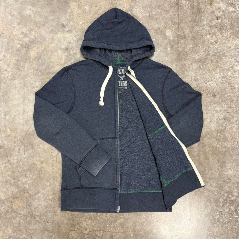American Eagle Outfitters Vintage Fit Blue Faded Full Zip Y2K Hoodie Size L - Picture 2 of 4