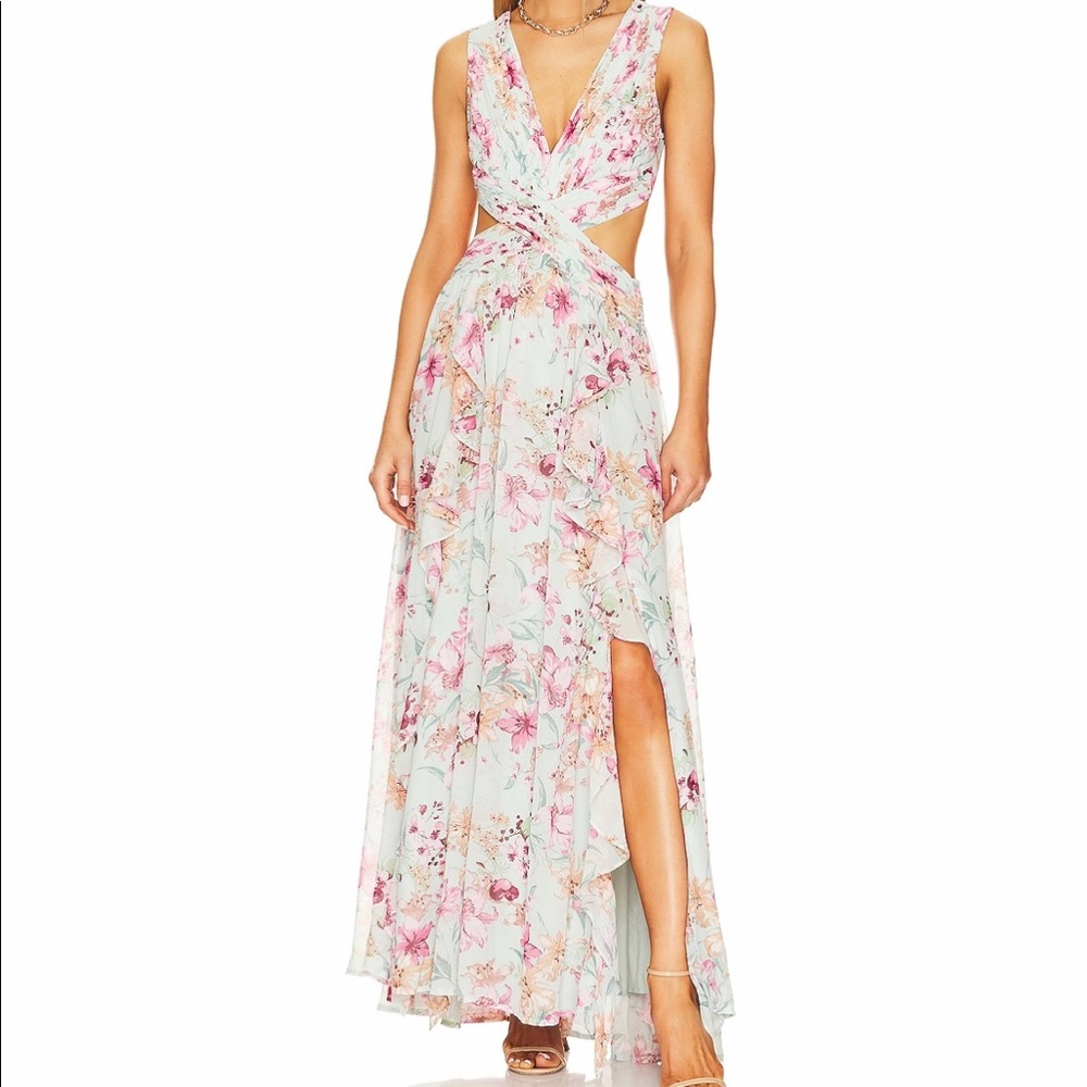 Astr Noya Floral Maxi Dress in Aqua and Pink
