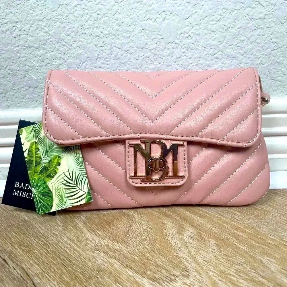 Quilted Pink Badgley Mishka Crossbody Bag with Gold Hardware - Picture 2 of 5