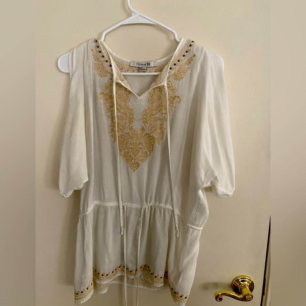 Forever 21 Cream Embroidered Women's Top