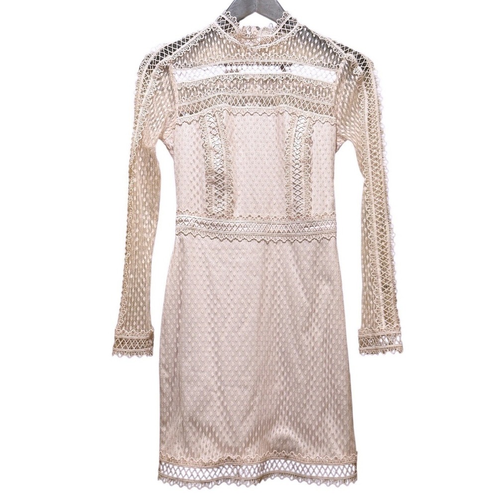 BEBE Crochet Lace Long Sleeve Mini Dress Size 2 Soft Pink Women's