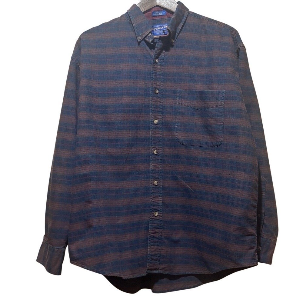 VTG Pendleton 100% Cotton Blue Mason Plaid Button Down Shirt Men's Large