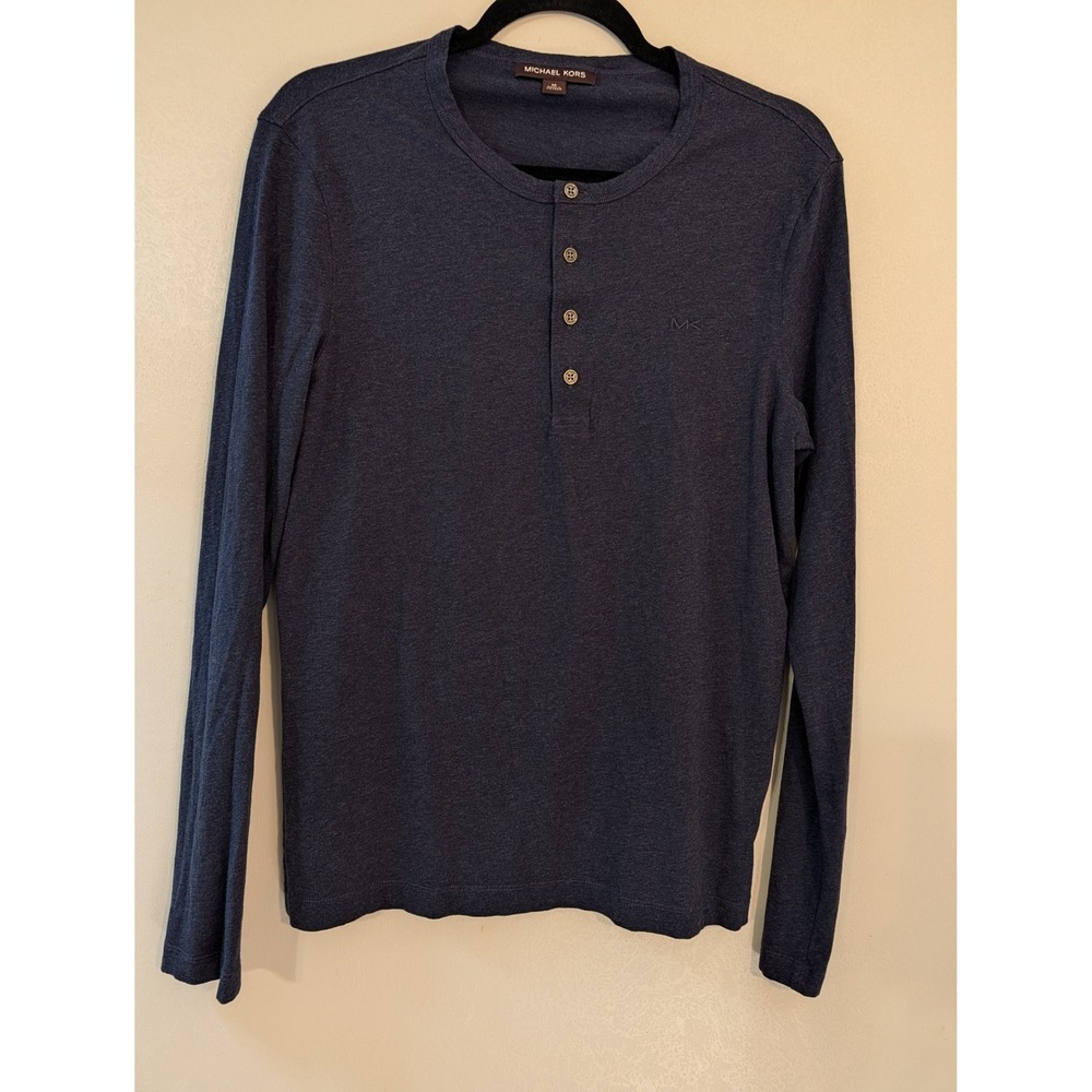 Michael Kors‎ Mens Navy Blue Long Sleeve Henley Shirt Cotton KF75GMJ19P Size M
