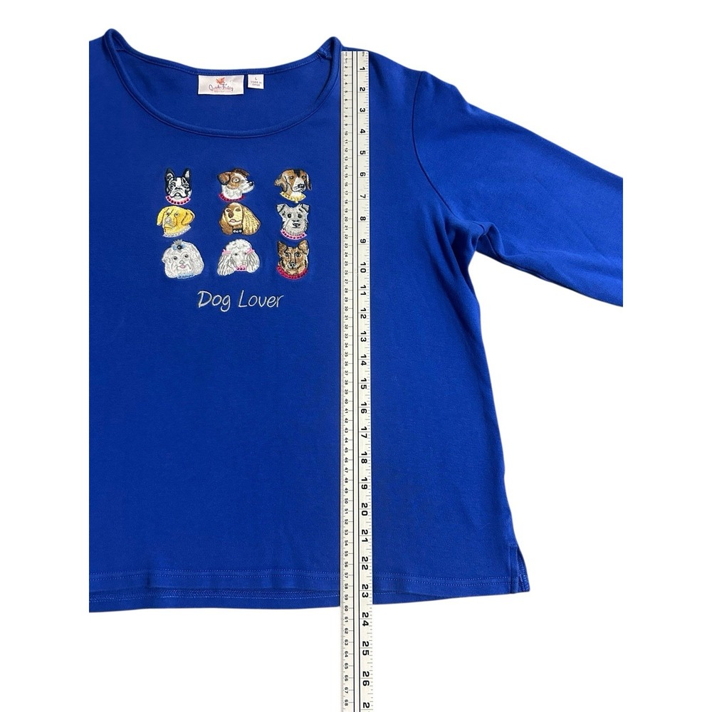Quacker Factory Dog Lover Blue Top Embroidered 3/4 Sleeve Large QVC Embellished - Picture 3 of 10