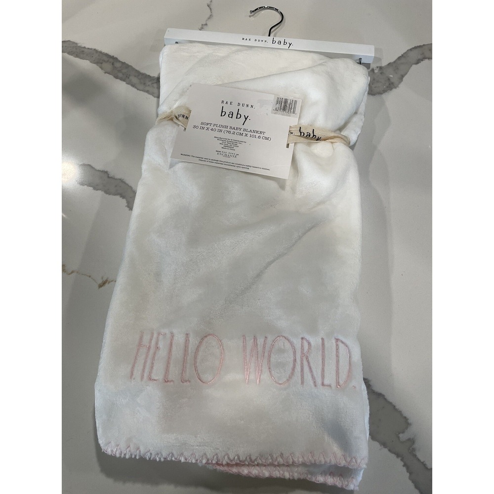 RAE DUNN Baby Blanket hello world‎ white Infant NEW NIP NWT
