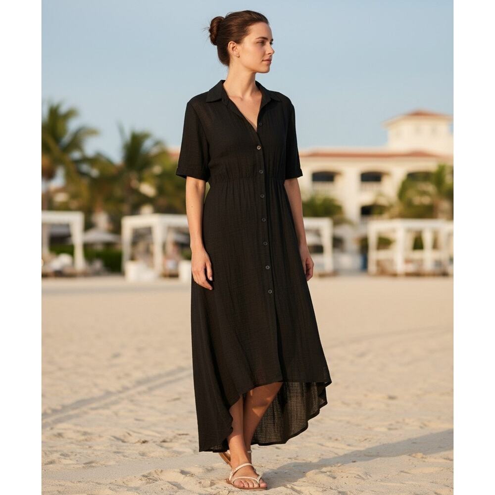 Anthropologie Black Cotton Shirt Dress Swimsuit Coverup XSP
