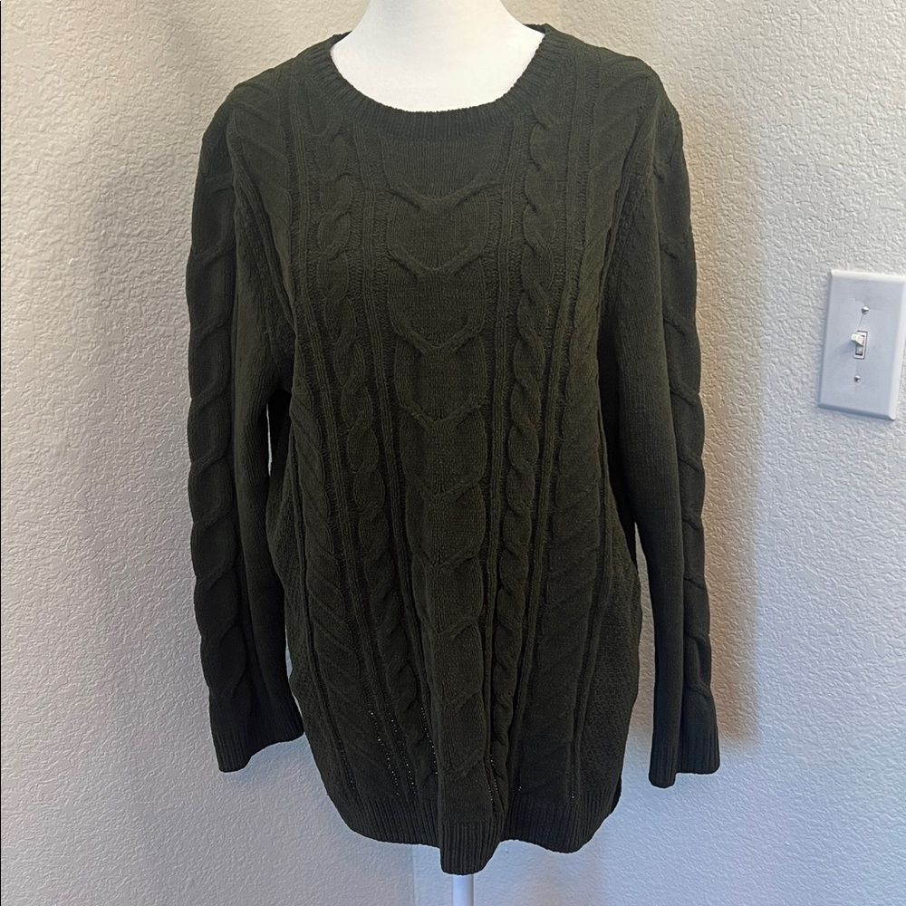 J. Jill Olive Cable Knit Long Sleeve Sweater - Size Medium