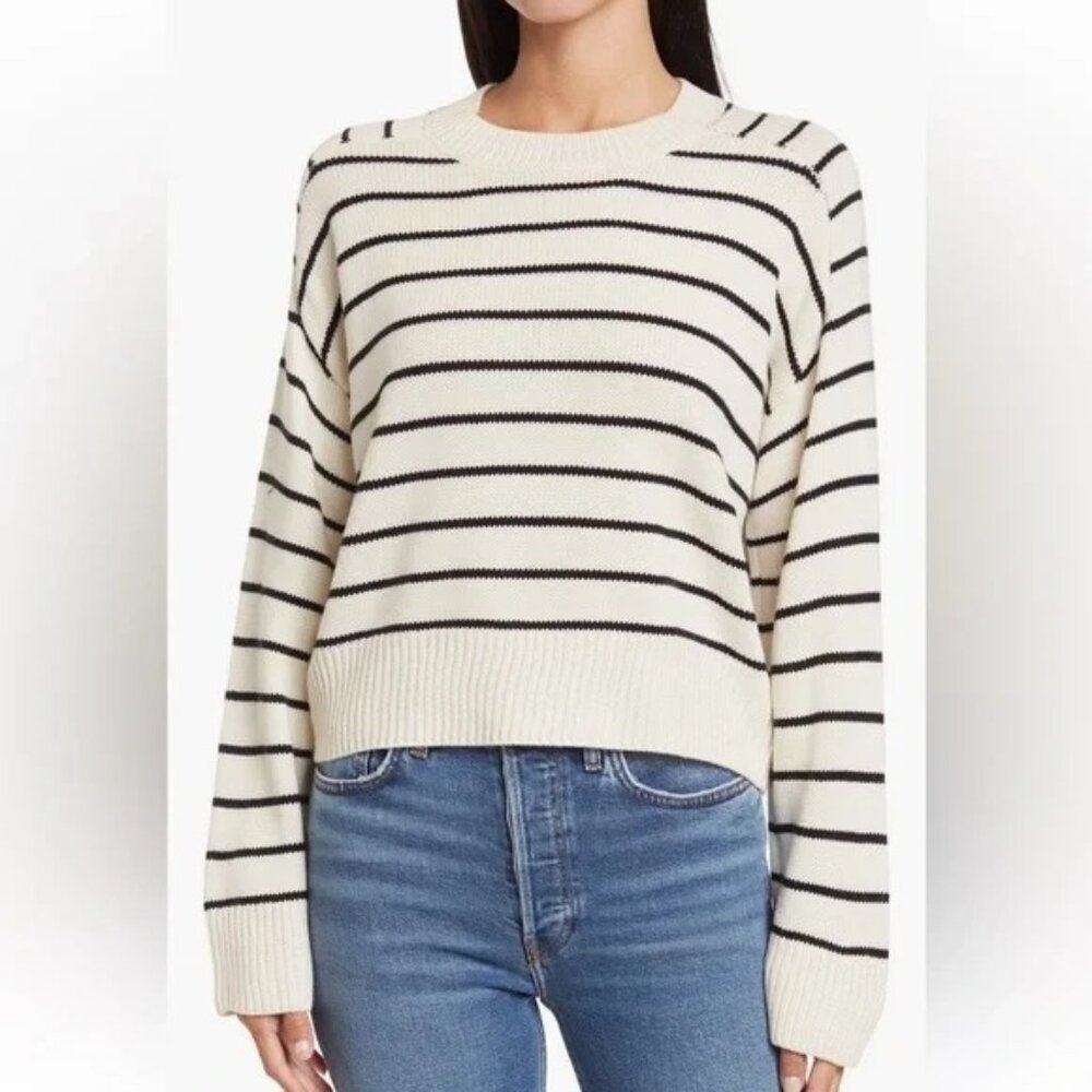 Tahari Womens Cream‎ & Black Striped Knit Sweater Size XL