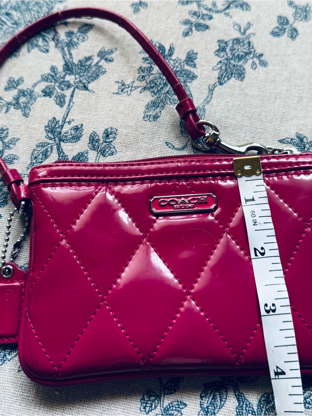 Coach Quilted Patent Leather Wristlet - Fuchsia - Picture 8 of 9