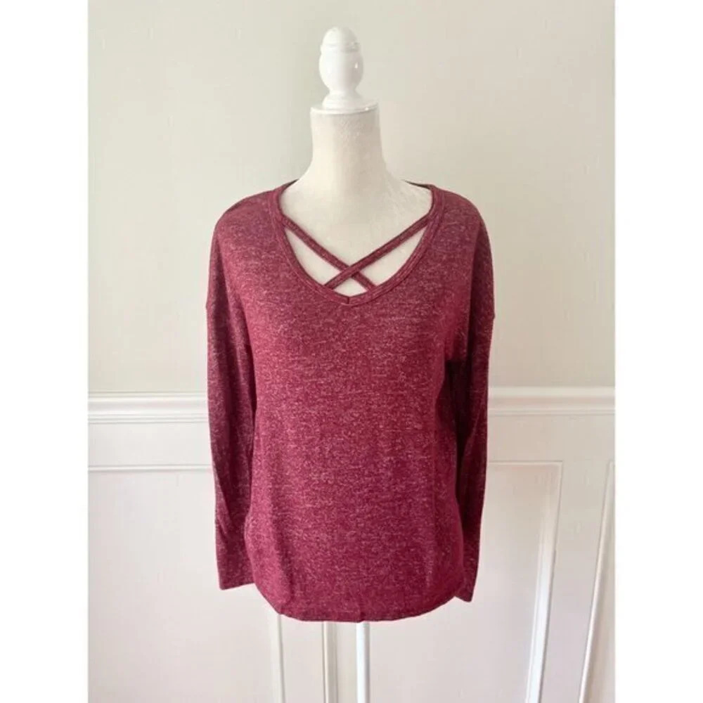 A New Day Maroon Heathered Strappy Top Shirt XS