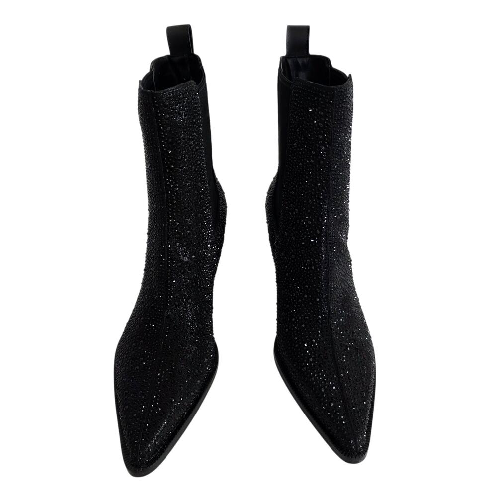 Dolce Vita Shadie Crystal Chelsea Boot Black Rhinestone Heeled Boots Size 8 - Picture 3 of 6