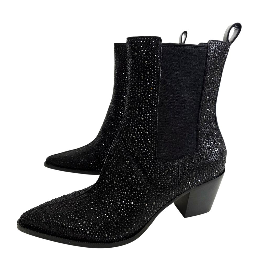 Dolce Vita Shadie Crystal Chelsea Boot Black Rhinestone Heeled Boots Size 8 - Picture 5 of 6