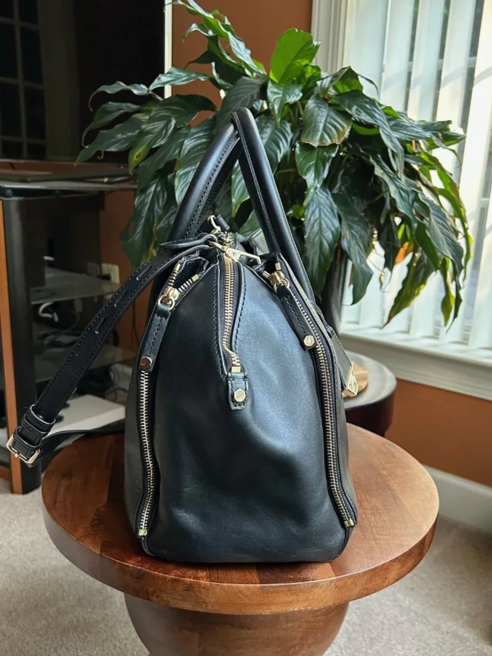 REBECCA MINKOFF Calfskin Leather Two-Way Shoulder Bag, Black - Picture 6 of 11