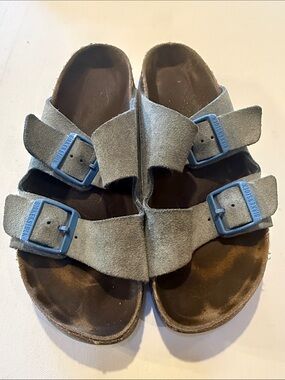 Birkenstock Double-Strap Sandals with Blue Buckles