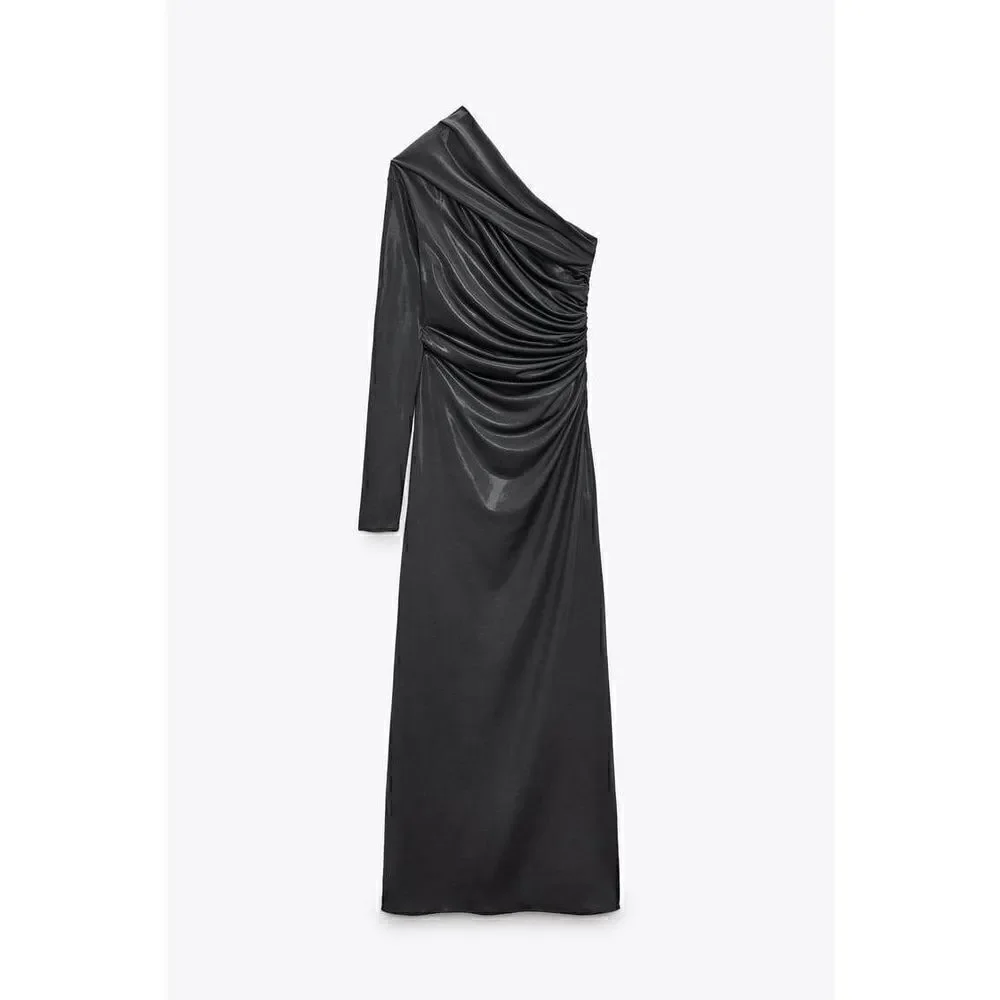 ZARA SPARKLY DRAPED DRESS dark gray - Picture 9 of 11
