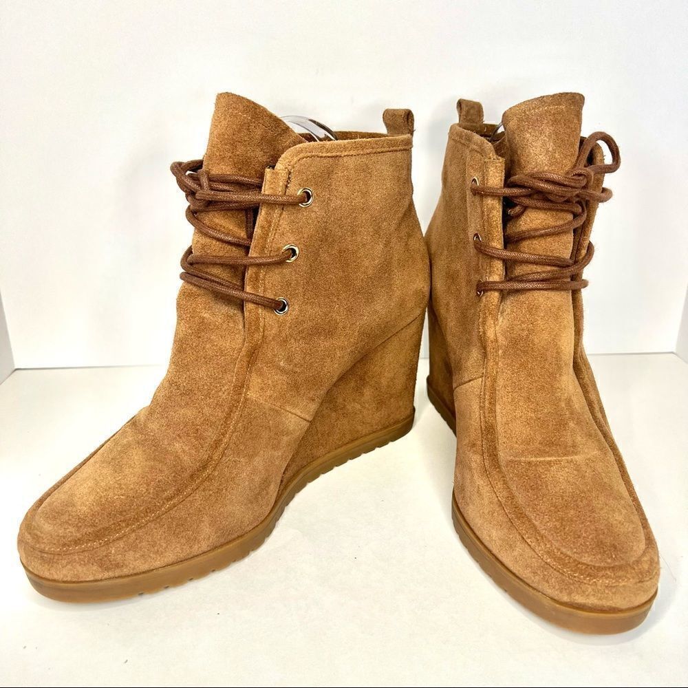 Michael Kors Tamara Lace Up Suede Wedge Booties Brown Womens 9 PV18G‎