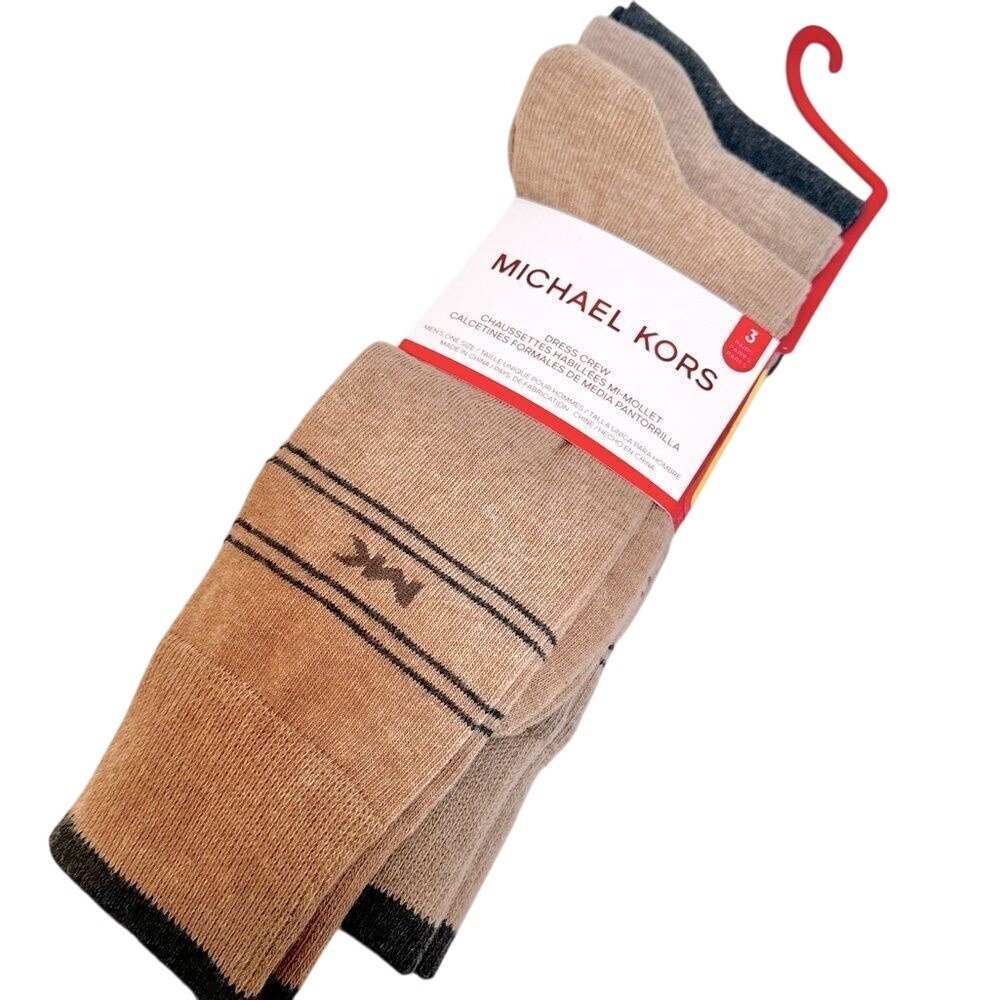 Michael Kors Dress Crew‎ Socks Men's OSFA Brown Earth Tones NWT