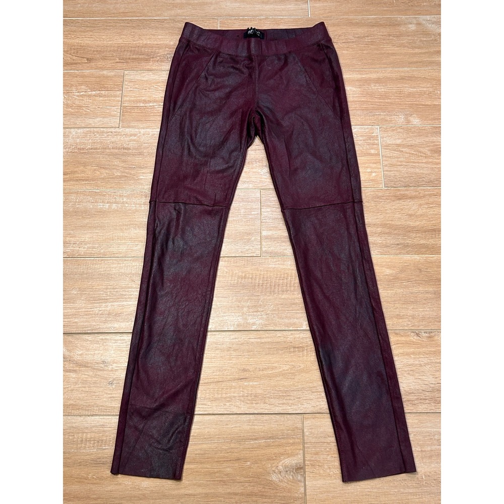 Buffalo David Bitton Burgundy Metallic Faux Leather‎ Leggings Size 27 Wine Red