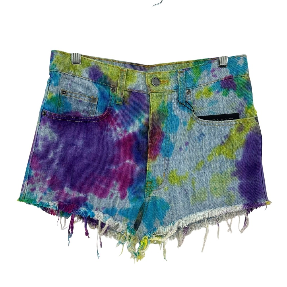 Carmar Tie Dye Denim Shorts size 26 Titania Hippie Boho Summer Distressed Rave