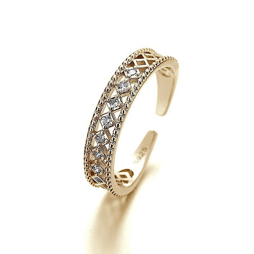 14k Gold Plated S925 Hollow Simulated‎ Diamond Ring, Adjustable