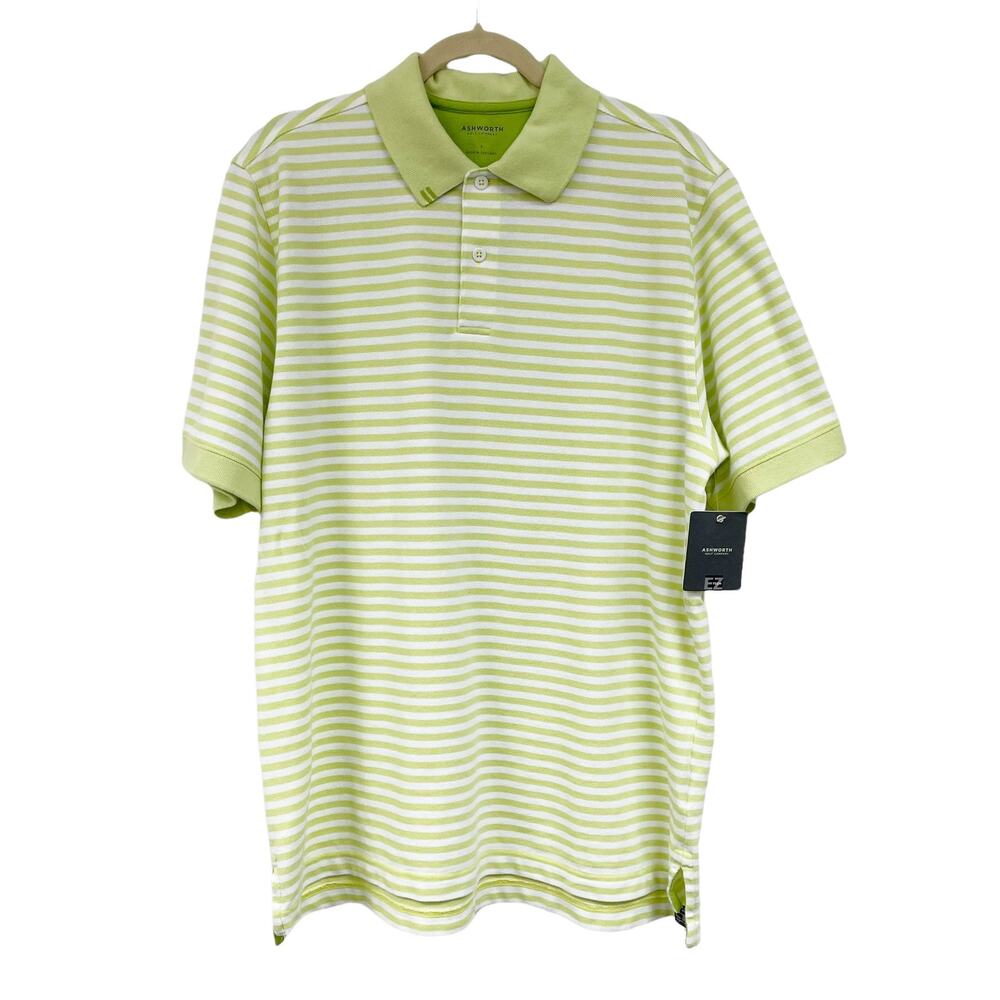 Ashworth Polo Shirt Men's Large Green Activewear Golf EZ Tech Striped NWT