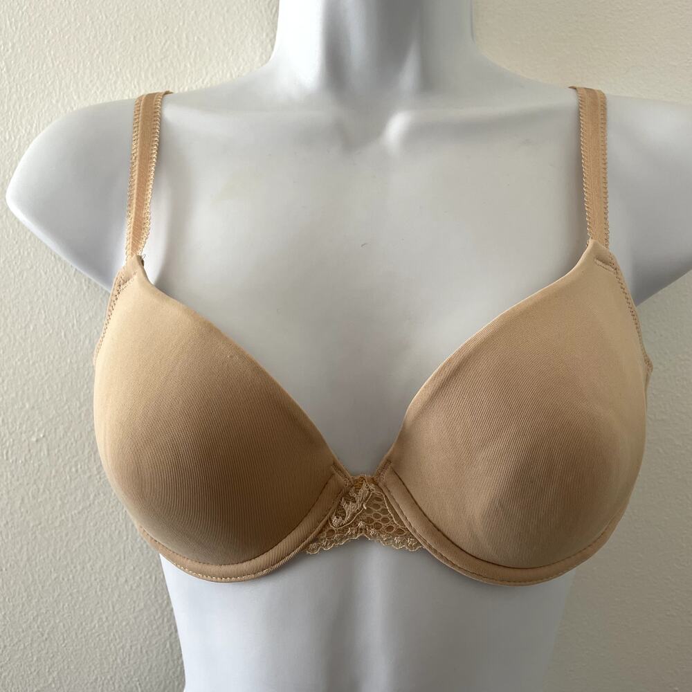 Wacoal French Garden Bra 32C Sand Beige Seamless Underwire T-Shirt Lace NWOT