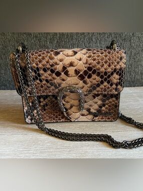 Marina Galanti Genuine Leather Snakeskin Crossbody Bag With Chain Strap